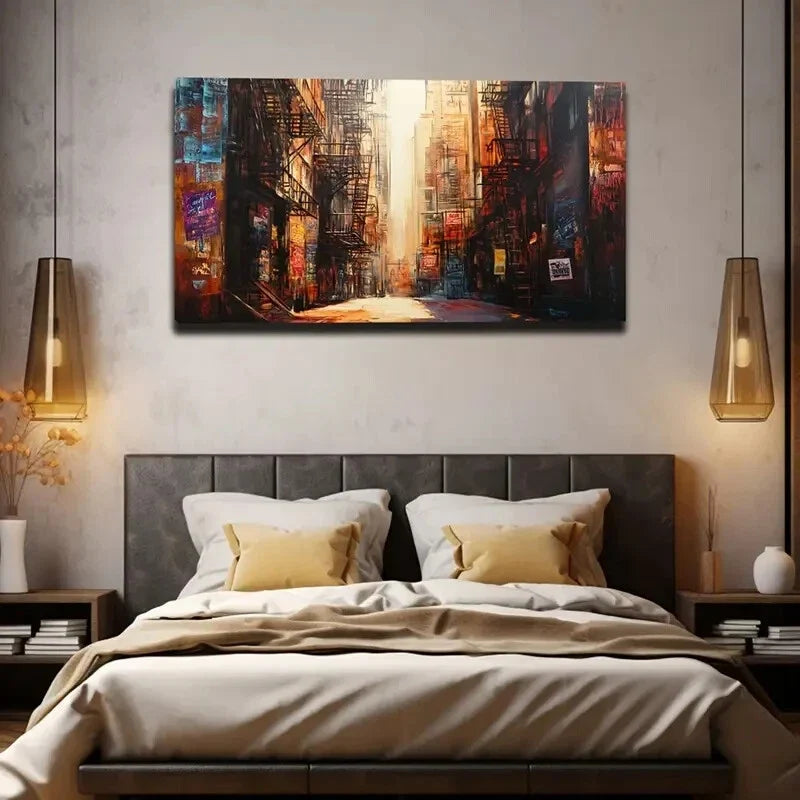 Abstract Cityscape Modern Wall Art Canvas Office Home Room Framed 120x60cm.