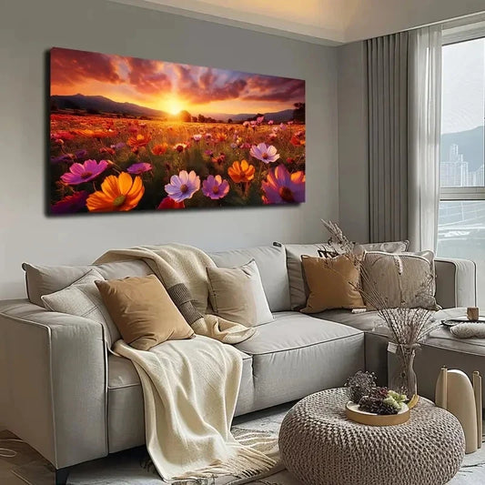 Sunset Landscape with Vibrant Wall Art canvas office home room framed 120x60cm