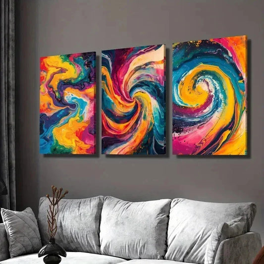 3pcs Abstract Bright Colors Fluid Wall Art Set Canvas Framed 40x60cm - High Quality Print 100% Australian Made Wall Canvas Ready to Hang