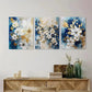 3pcs Blue & Golden Floral Abstract Navy & Golden Metal Print Ready to Hang Art