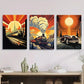 3pcs Vintage Cars & Trains, Retro Abstract Steam Metal Print Ready to Hang Art