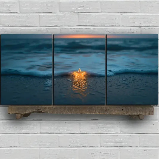 3pcs Beach Stars White Waves Sunset Metal Print Ready to Hang Art