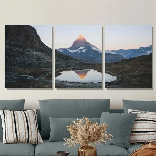 3pcs Swiss Alps Landscape with Serene Lake , Metal Print Ready to Hang Art