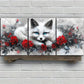 3pcs White Fox and Red Roses Stunning Blue Eyes Metal Print Ready to Hang Art