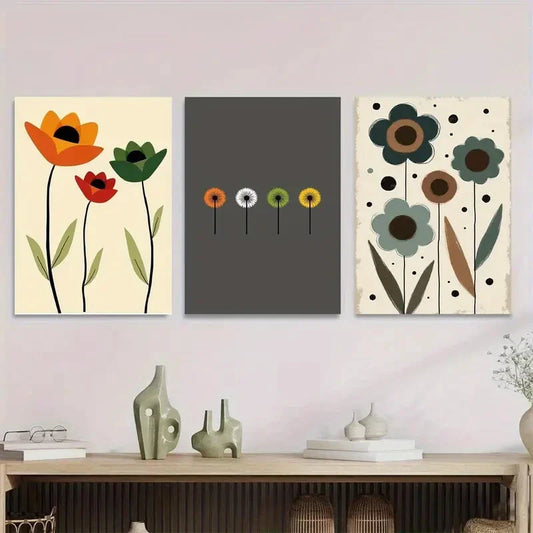 3pcs Vibrant Tulip, Dandelion & Blue Flower Metal Print Ready to Hang Art