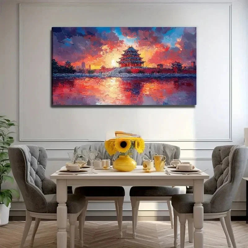 Ancient Building At Sunset Wall Art Canvas Office Home Room Framed 120x60cm