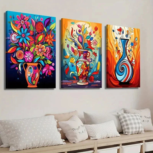 3pcs Abstract Plant and Flower Decor Wall Art Set Canvas Framed 40x60cm - High Quality Print 100% Australian Made Wall Canvas Ready to Hang