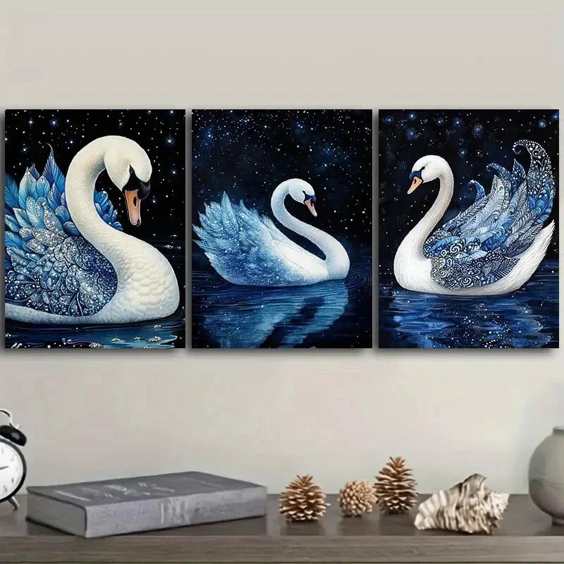 3pcs magnificent white swan Painting Wall Art Set Canvas Framed 40x60cm - High Quality Print 100% Australian Made Wall Canvas Ready to Hang