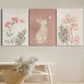 3pcs Rabbits, Pink Butterflies, Minimalism, Plant Metal Print Ready to Hang Art