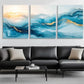 3pcs Blue and Golden Abstract Ocean Wave Perfect Wall Art Set Canvas Framed 40x60cm - High Quality Print 100% Australian Made Wall Canvas Ready to Hang