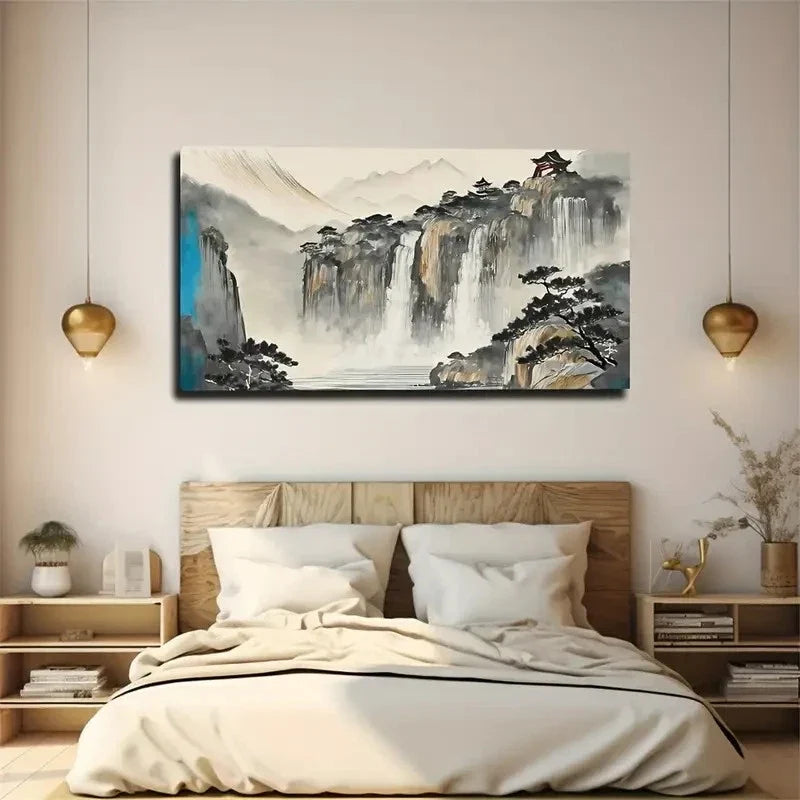 Serene Landscape Wall Art Canvas Office Home Room Framed 80x45cm