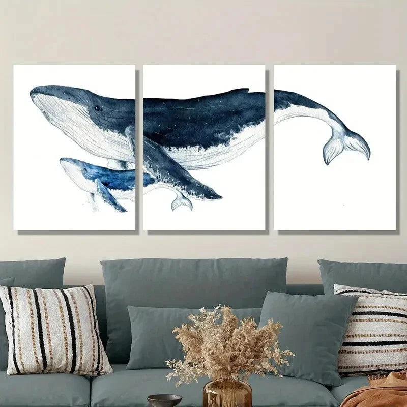 3pcs Nautical Humpback Whale Marine Animal Metal Print Ready to Hang Art