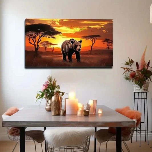 Majestic Black Bear Golden Wall Art Canvas Office Home Room Framed 120x60cm