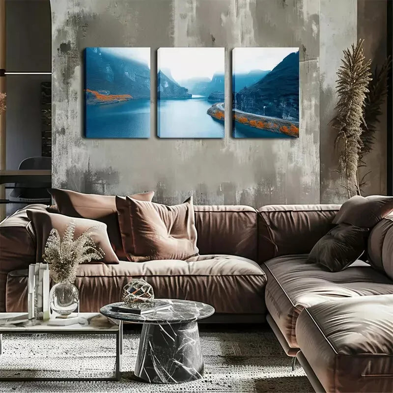 3pcs Great Mountain River Landscape Pictures Wall Art Set Canvas Framed 40x60cm - High Quality Print 100% Australian Made Wall Canvas Ready to Hang