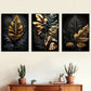 3pcs Golden Light Luxury Leaf Metal Print Ready to Hang Art