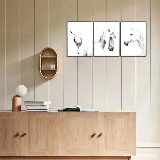 3pcs White Horse Decoration Poster Animal Art Metal Print Ready to Hang Art