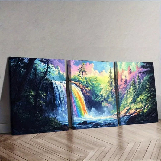 3pcs Vibrant Waterfall Forest Scene Nature  Wall Art Set Canvas Framed 40x60cm - High Quality Print 100% Australian Made Wall Canvas Ready to Hang