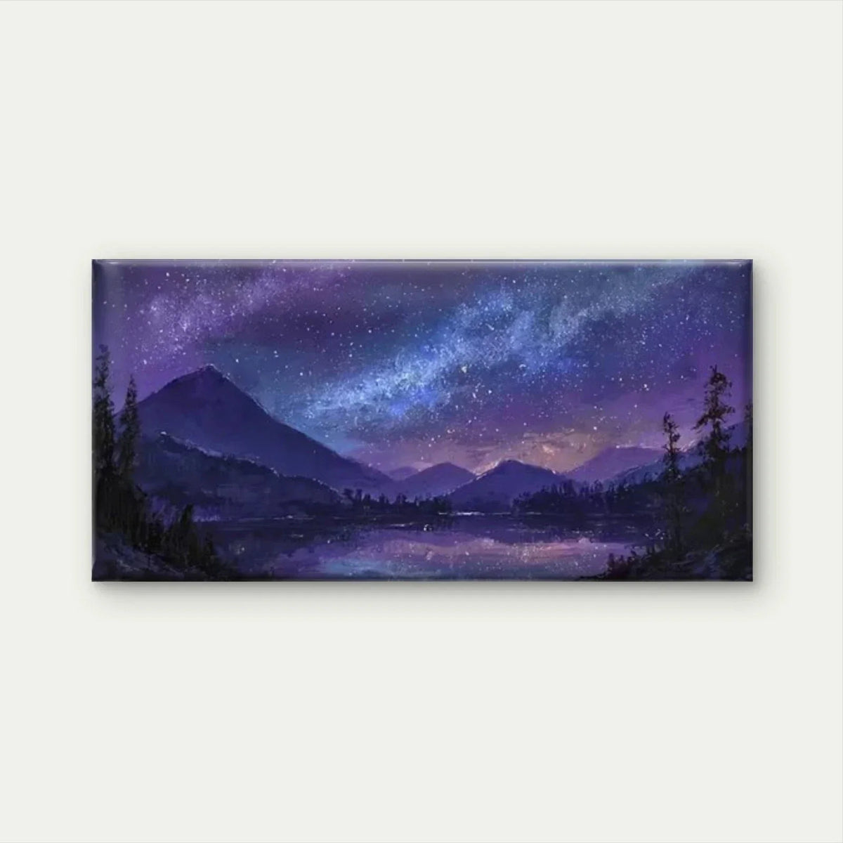 Night Sky with Lake & SilhouetteWall Art Canvas Office Home Room Framed 80x45cm