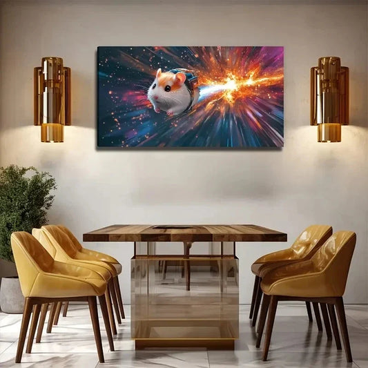 Dynamic Spaceship Hamster Wall Art Canvas Office Home Room Framed 120x60cm
