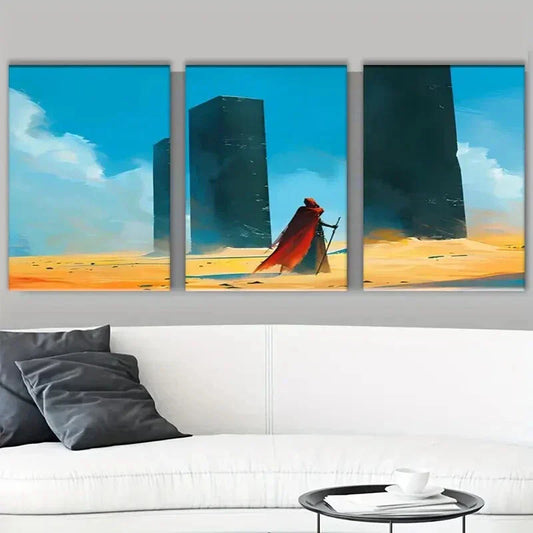 3pcs Vibrant Adventurer Red Man Metal Print Ready to Hang Art