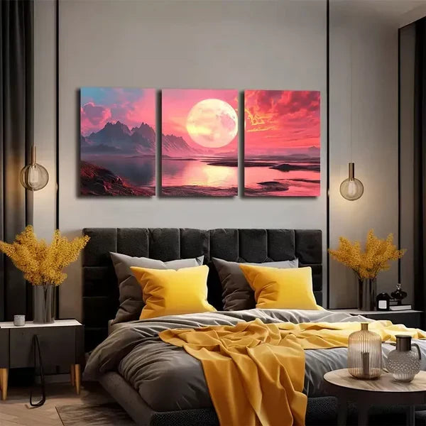 3pcs Features a Large Sun And Ground, Wall Art Set Canvas Framed 60X90cm - High Quality Print 100% Australian Made Wall Canvas Ready to Hang