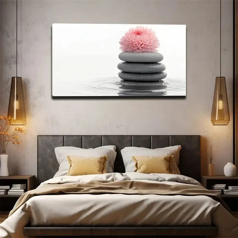 Layer Stone Stack Pink Flower Wall Art Canvas Office Home Room Framed 120x60cm