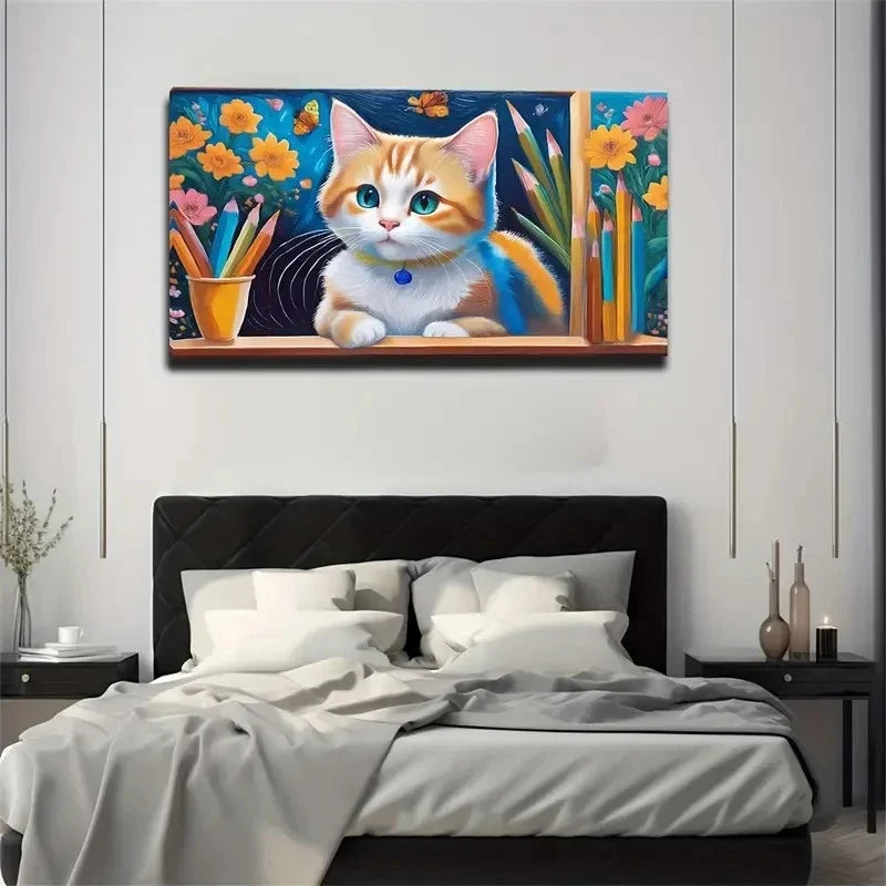 Charming Cartoon Kitten Décor Wall Art Canvas Office Home Room Framed 120x60cm