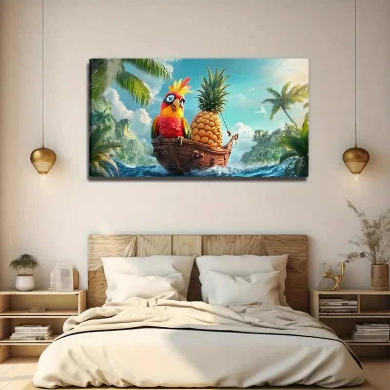 Parrot And Pineapple Wall Art Canvas Office Home Room Framed 120x60cm