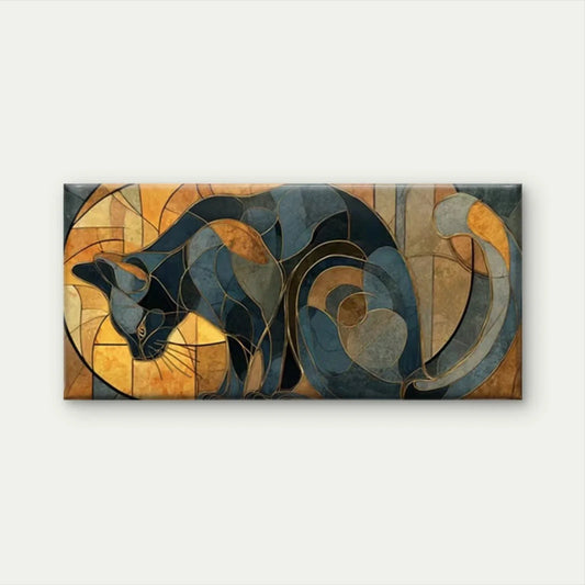 Geometric Abstract Cat Design Wall Art Canvas Office Home Room Framed 120x60cm