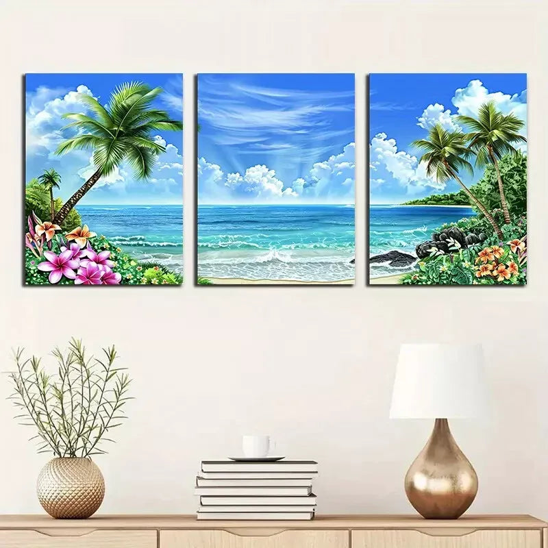 3pcs Tropical Beach Scene  Canvas Framed 40x60cm - High Quality Print 100% Australian Made Wall Canvas Ready to Hang