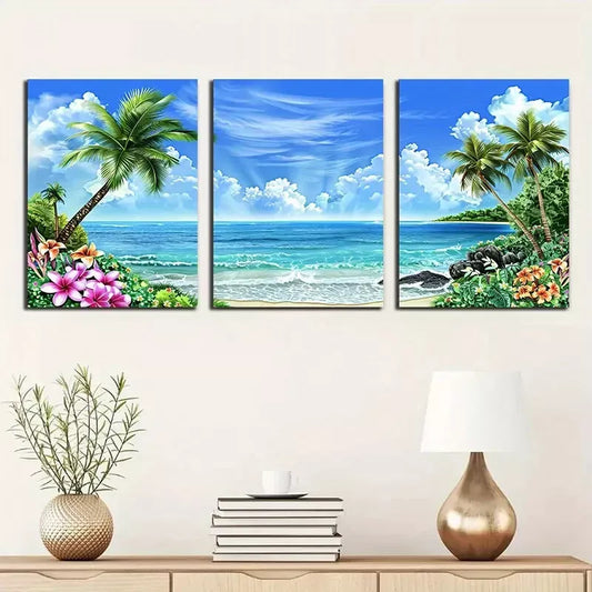 3pcs Tropical Beach Scene  Canvas Framed 40x60cm - High Quality Print 100% Australian Made Wall Canvas Ready to Hang
