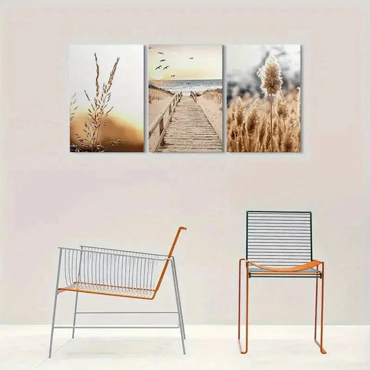 3pcs Beach Sunset Canvas Painting Beach Sunset Metal Print Ready to Hang Art