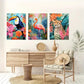 3pcs Jungle Majesty Tiger Flamingo Metal Print Ready to Hang Art