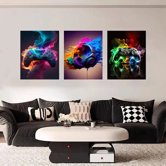 3pcs Video Game Controller Metal Print Ready to Hang Art