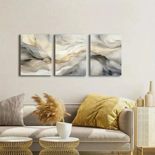 3pcs beige and grey ink style,Metal Print Ready to Hang Art
