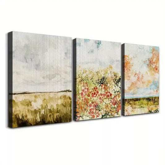 3pcs Vintage Meadow Painting Canvas Framed 40x60cm - High Quality Print 100% Australian Made Wall Canvas Ready to Hang
