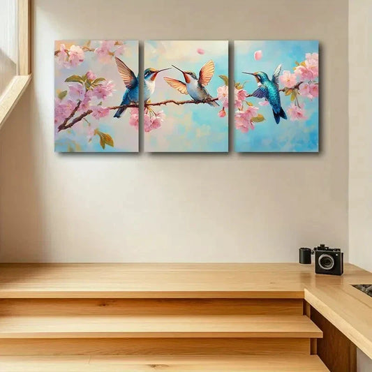 3pcs Featuring Vibrant Hummingbirds Design Metal Print Ready to Hang Art