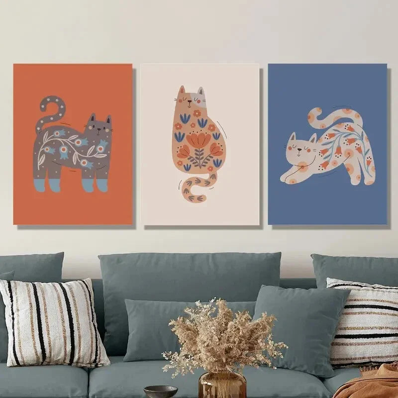 3pcs paintings combining animals and plants Metal Print Ready to Hang Art