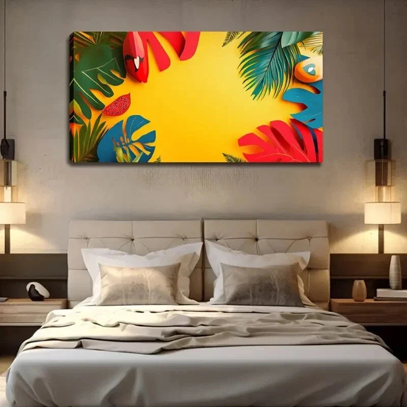 Bright Yellow Base Colorful Air Wall Art Canvas Office Home Room Framed 120x60cm