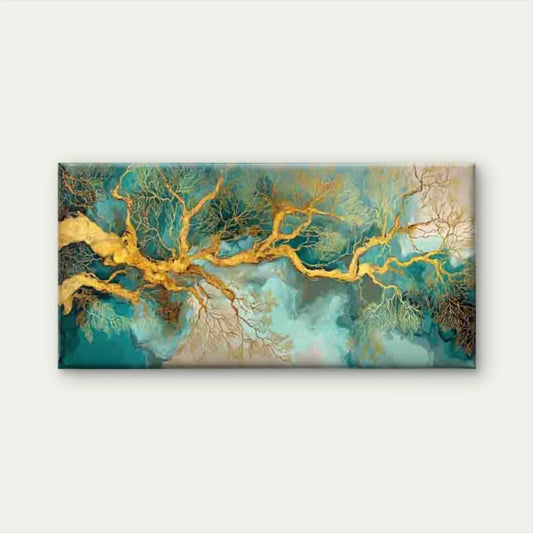Golden Roots, An Abstract Wall Art Canvas Office Home Room Framed 80x45cm