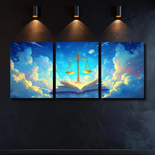 3pcs White Clouds Blue Sky Book Colourful Metal Print Ready to Hang Art