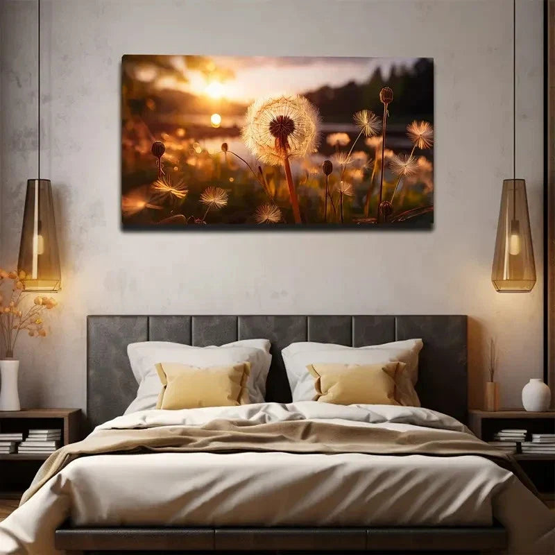 Magical Dandelion Sunset Wall Art Canvas Office Home Room Framed 80x45cm