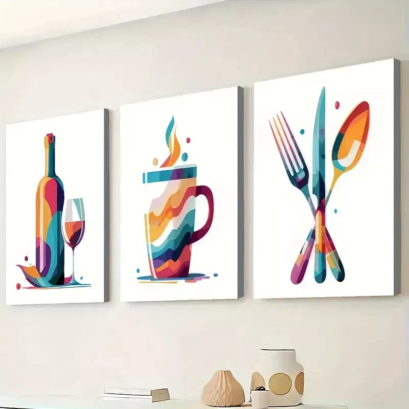 3pcs modern abstract kitchen decoration coffee Wall Art Set Canvas Framed 40x60cm - High Quality Print 100% Australian Made Wall Canvas Ready to Hang