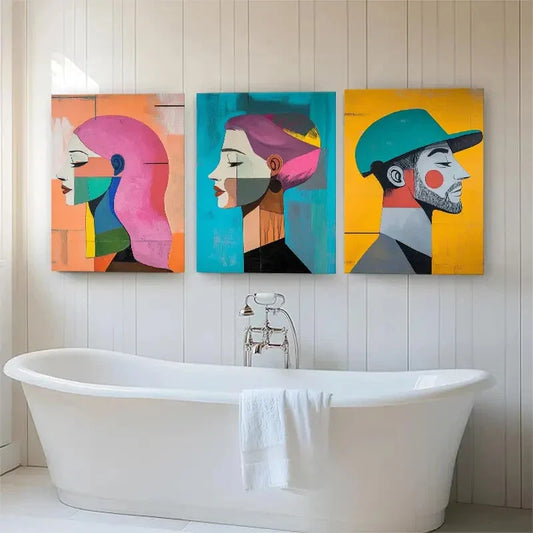 3pcs Colorful Modern Profile Portraits Perfect Wall Art Set Canvas Framed 40x60cm - High Quality Print 100% Australian Made Wall Canvas Ready to Hang