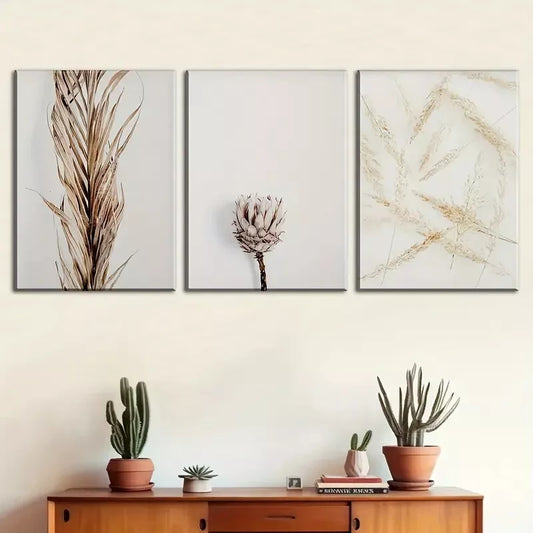 3pcs Featuring Hay And Dried Flowers, Embodying  Wall Art Set Canvas Framed 40x60cm - High Quality Print 100% Australian Made Wall Canvas Ready to Hang