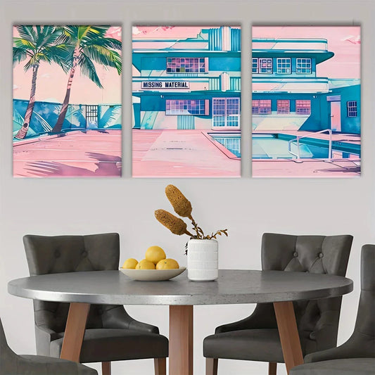 3pcs Miami Art Deco Style Model Metal Print Ready to Hang Art