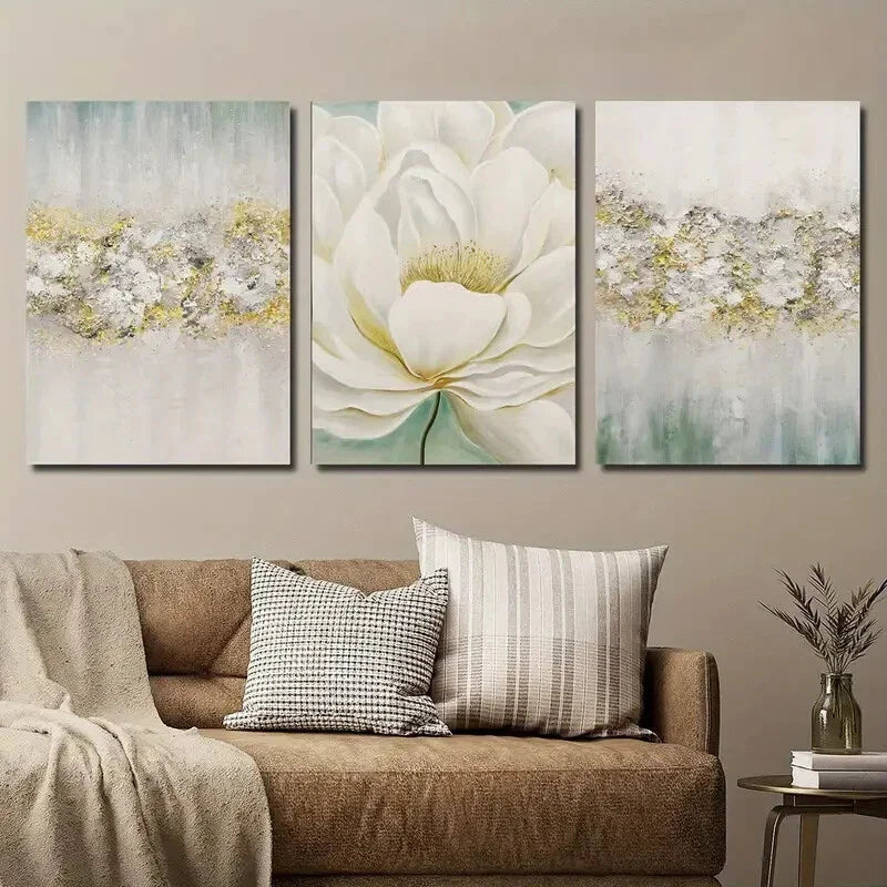 3pcs Beige Green Abstract Botanical Floral Metal Print Ready to Hang Art