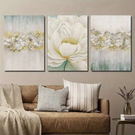 3pcs Beige Green Abstract Botanical Floral Metal Print Ready to Hang Art