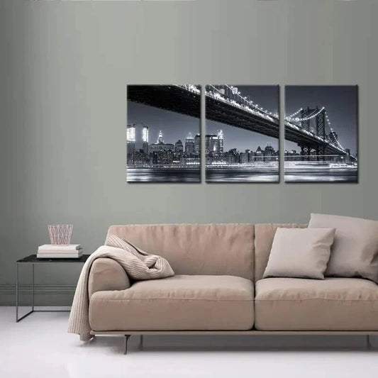 3pcs Modern Black and White New York City  Metal Print Ready to Hang Art