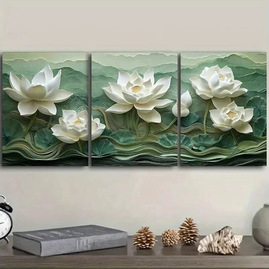 3pcs  White for Lotus Flower Design Art  Metal Print Ready to Hang Art